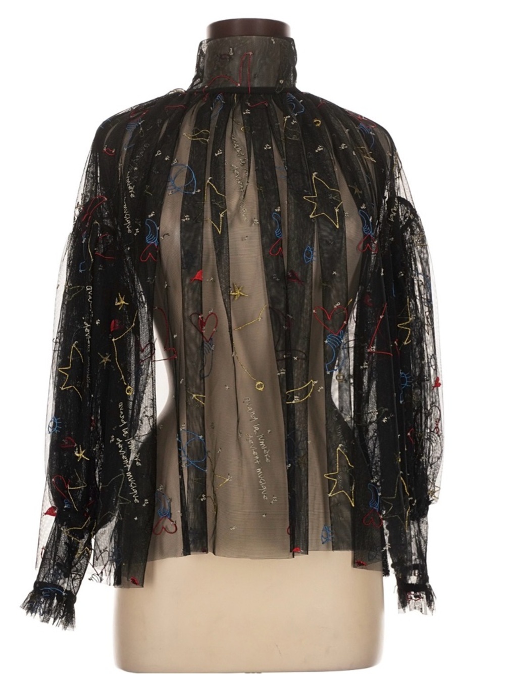 TRÉSOR by ottodame Black Sheer Mesh Top with Embroidered Accents